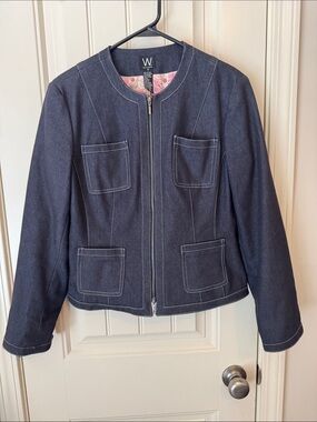 W weekend for work denim front zip blazer